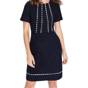 NWT Boden White Scalloped Trim Navy Blue Dress Size 4L
